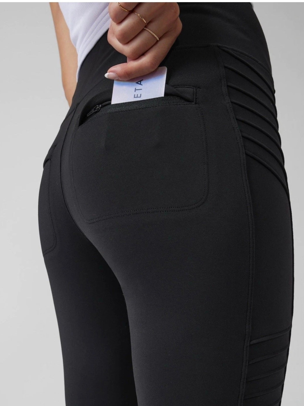 ATHLETA Delancey Moto Tight Black Medium TALL MT Ankle Zip - Picture 2 of 11